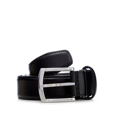 Black leather pin buckle belt in a box in a gift box